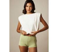 Shein Top corto sin mangas con hombreras, bajo de burbuja y cuello redondo, estilo casual chic de verano