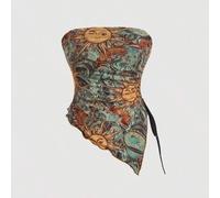 Shein Top corto tipo bandera de estilo bohemio con estampado de paisley, bajo asimétrico y espalda descubierta, para salir