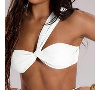 Shein Top de bikini asimétrico con cuello fruncido y retorcido, solo para vacaciones, verano, playa, ropa de baño sexy, elegante para boda, despedida de sol