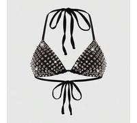 Shein Top de bikini sin espalda con tachuelas de estilo punk rock para mujer de talla grande