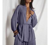 Shein Top de camisa de satén con cuello, lazo delantero, corte holgado y largo, estilo coord, elegante, lindo, para vacaciones, noche de fiesta, primavera,