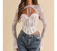Shein Top de corset de encaje negro, estilo de descanso con té, estilo de tribunal, adecuado para citas, té de la tarde, fiestas, ropa de viaje, blusas de m