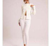 Shein Top de cuello redondo de manga larga con botones y acanalado, para un armario cápsula casual de vacaciones, uso diario, aeropuerto, otoño, invierno, f