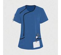 Shein Top de manga corta con franja de color contrastante, batas de scrubs