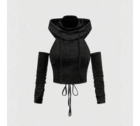 Shein Top de manga larga ajustado con diseño de capucha, espalda descubierta y cordón estilo apocalíptico punk del yermo