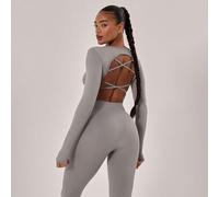 Shein Top de manga larga con espalda cruzada para gimnasio, pádel, tenis, pickleball