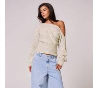 Shein Top de mohair de un hombro con cintura ceñida, esponjoso, para otoño, otoño, dinero viejo, lindo, campo, núcleo de cabaña, fiesta de noche elegante de