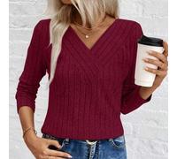 Shein Top de mujer con escote en V y punto acanalado cepillado, nueva colección de comercio transfronterizo de otoño/invierno de LUNE