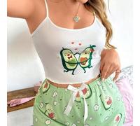 Shein Top de pijama con estampado de aguacate de dibujos animados lindo y energético para mujeres de talla grande en estilo Y2K