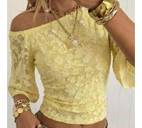 Shein Top de punto de hombros descubiertos con textura de color dopamina de estilo minimalista casual para mujer, adecuado para verano, viajes diarios, cita