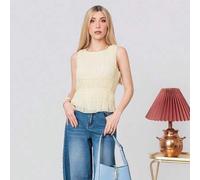 Shein Top de tirantes amarillo claro liso con hombros descubiertos y bajo asimétrico para mujer, top amarillo pastel, top amarillo claro, top de verano amar