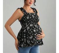Shein Top de tirantes anchos línea A para maternidad con estampado floral y detalle fruncido delantero y trasero