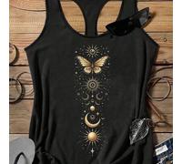 Shein Top de tirantes casual de mujer con estampado de divinidad solar y mariposa, adecuado para primavera/verano