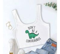 Shein Top de tirantes con estampado de dinosaurio de dibujos animados y lema "NO SEAS UNA CUNTASAURIA" para mujer