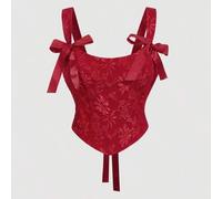 Shein Top de tirantes de jacquard floral negro para mujer talla grande, top tipo corsé para el Día de San Valentín, trajes de baño para mujer de estilo bohe