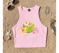 Shein Top de tirantes de mujer minimalista y casual con cuello redondo, adecuado para el verano, con estampado de cáscara de coco