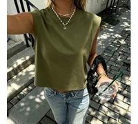 Shein Top de tirantes de verano para mujer, camiseta sin mangas de cuello redondo verde militar holgada, top casual de chica hot Y2K para uso diario y salid
