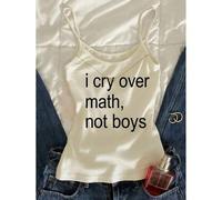 Shein Top de tirantes finos con eslogan "Lloro por las matemáticas, no por los chicos" de estética grunge y Y2K para e-girls, top de malla con eslogan "Mate