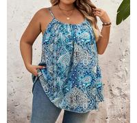 Shein Top de tirantes sin mangas con estampado para mujer de talla grande, informal, Curve Plus, Hoho Vacation