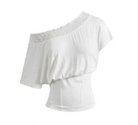 Shein Top de un solo hombro para mujer primavera/verano con ballenas y encaje, blanco sexy estilo callejero