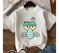 Shein Top de verano 100 % algodón para mujer, de cuello redondo, holgado y manga corta, con un adorable estampado de la cara de Calamardo de Bob Esponja. Es