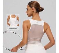 Shein Top deportivo para mujer, diseño de cuello cuadrado con panel de malla en la espalda, piel amigable y transpirable, top sin mangas para tenis y fitnes