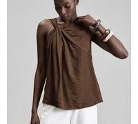 Shein Top elegante de verano para mujer en color burdeos, ideal para cenas o citas. Diseño asimétrico con un solo detalle retorcido en un lateral. Silueta a