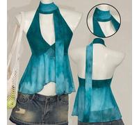 Shein Top halter de tirantes con efecto degradado en tono verde azulado, de estilo bohemio y fluido, para verano, de salida, playa y vacaciones, para mujere