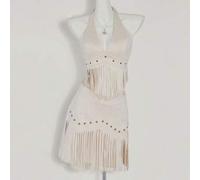 Shein Top halter sin espalda con flecos, estilo vintage vaquero bohemio country para conciertos, vacaciones, hippie, uso occidental para mujeres en festival