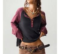 Shein Top holgado informal de media cartera con botones y mangas raglan de color contrastante para mujer talla grande