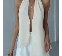 Shein Top sin espalda de unicolor con cuello halter y bajo con abertura para mujer, top de verano para salir, estilo Y2K Spice Girls para festival de música