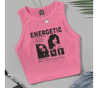 Shein Top sin mangas ajustado de estilo con estampado de punto para mujer, ENERGÉTICO YO SÉ DE DÓNDE VENGO Y HACIA DÓNDE VOY NADA TE DETENDRÁ SÉ TU PROPIO S