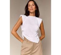 Shein Top sin mangas con hombreras y cintura ceñida, cuello redondo, estructurado y minimalista, esencial de verano