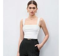 Shein Top sin mangas elegante y romántica plisada de unicolor para mujer, versátil para negocios, casual, te, adecuada para uso en oficina, uniforme de maes