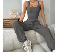 Shein Top tank con diseño de parche de letra bajo asimétrico & Pantalones deportivos de cintura con cordón