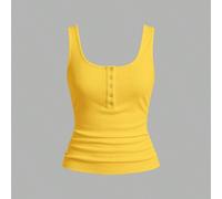 Shein Top tipo camiseta blanca casual y versátil con escote en U profundo y espalda de tirantes, amarillo