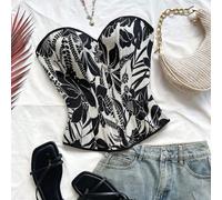 Shein Top tipo corsé de talla grande, corpiño vintage estilo pintura, Body sexy, entrenador de cintura formal, silueta floral blanca y negra, adecuado para