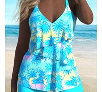 Shein Top tipo tankini con estampado de árbol de coco tropical para mujer, de moda y cómoda, con correa A Slim estilizada, elegante y lindo estilo sexy, pla