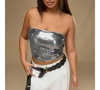 Shein Top tubo corto con lentejuelas plateadas brillantes para fiesta en tallas grandes
