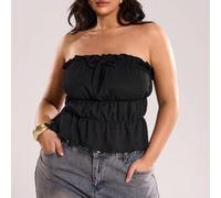 Shein Top tubo negro elástico de alta calle para mujer de talla grande, top corto, ropa de resort para mujer, regalo del Día de la Madre, mamá, mujer de tal