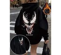 Shein Tops de algodón para mujer, tops con estampado de veneno de estilo urbano, sudaderas negras de hombros caídos para mujer, sudaderas con capucha holgad