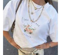 Shein Tops extragrandes de primavera/verano, 100% algodón, camisetas de manga corta para mujer con estampado de motocicleta Ciao Amore Italia, hechos a medi