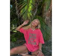 Shein Tops oversize de primavera/verano, 100 % algodón, camisetas de manga corta para mujer, estampado colorido con el eslogan "Sunshine in My Heart", cuell