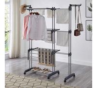 Shein Torre de tendedero de acero aleado, secadora de ropa extensible con 6 alas plegables en 3 niveles, secadora de pie plegable, tendedero estable, tended