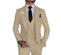Shein Traje de 3 piezas para hombre, elegante, de corte slim, de moda, de solapa doble, chaleco y pantalones, para fiesta, boda y estilo "Old Money"