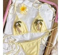 Shein Traje de baño de mujer - Elegante y sexy bikini vintage con decoración oceánica, bikini de un solo color para vacaciones/playa, traje de baño para muj