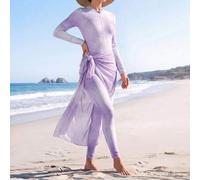 Shein Traje de baño de una pieza con cremallera delantera, manga larga y estampado tie-dye para mujer, con conjunto de falda cubierta