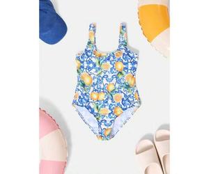 Shein Traje de baño de una pieza con estampado de jardín de cítricos mediterráneo de SUMWON, traje de baño de verano italiano para la piscina y la playa, pa