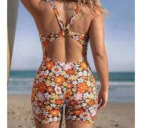 Shein Traje de baño de una pieza con estampado floral Ditsy SPRTY de talla grande 2026, ropa de playa de verano fresca, cruce de fronteras europeo y america
