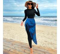 Shein Traje de baño de una pieza con manga larga y cuello alto para mujer, vestimenta árabe de carnaval para la playa de verano